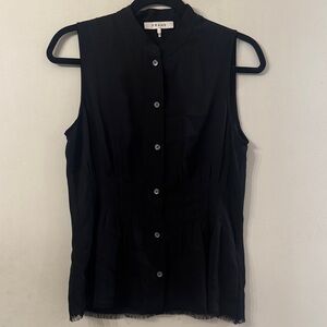 Frame Denim Small Black 100% Silk Shear Sleeveless Button-Down Shirt